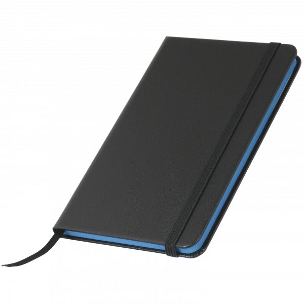 Notizbuch A6 schwarz mit Gummiband, Farbschnitt und Leseband, 60 Seiten