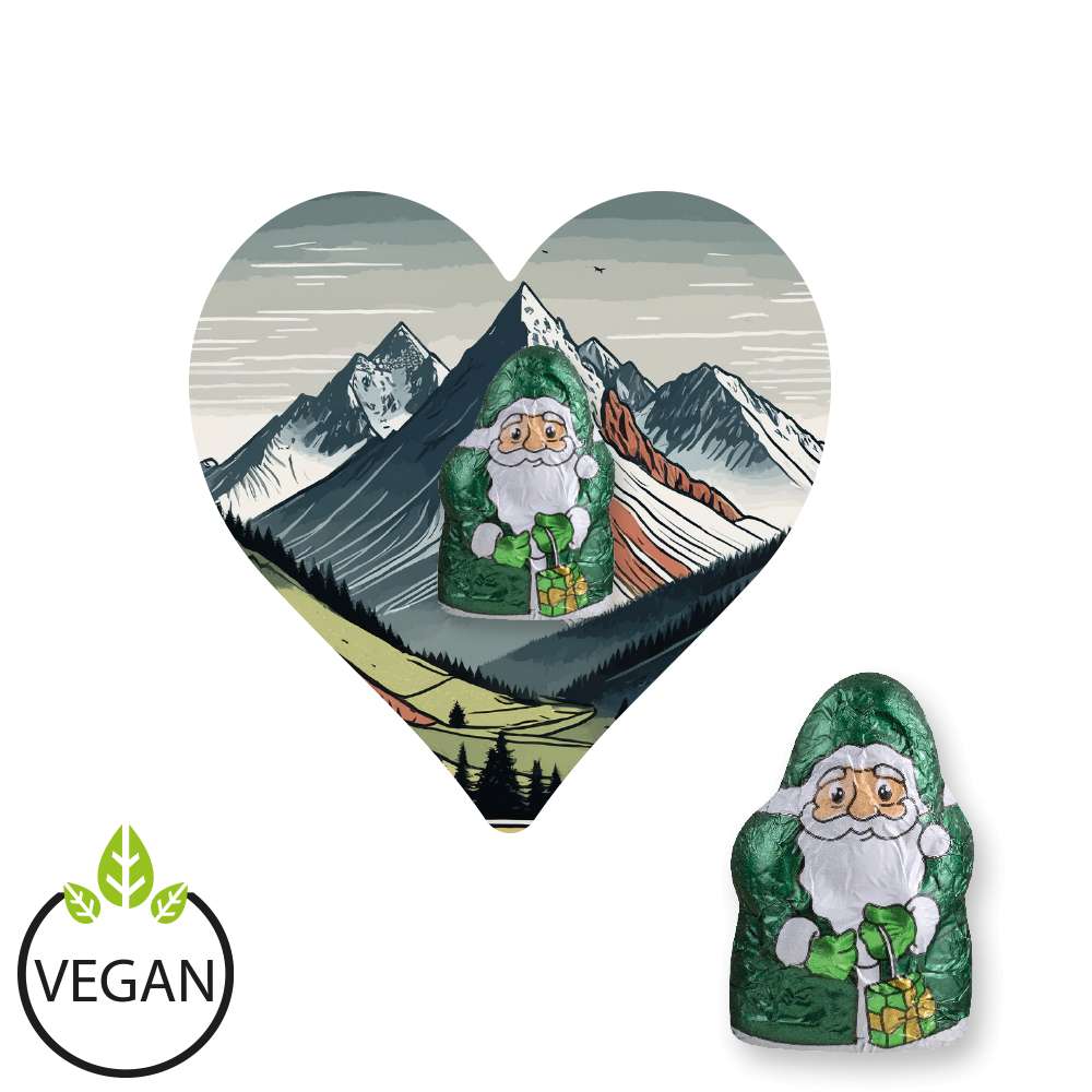 Mini Schoko-Weihnachtsmänner vegan, ca. 7g, Flyer Mini Herzform