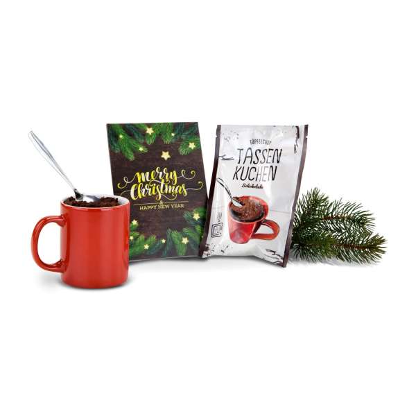 Geschenkartikel / Präsentartikel: Tassenkuchen Schokolade 70 g, Merry Christmas