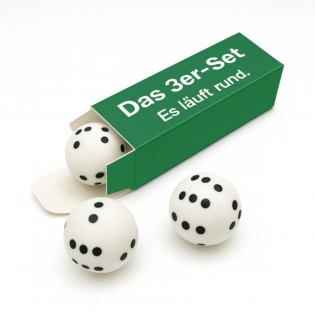 3er-Set Rundwürfel im bedruckten Einzelkarton