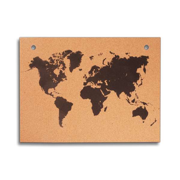 Pinnwand, Weltkarte, mit Ösen zum Aufhängen, aus Kork, 60 cm