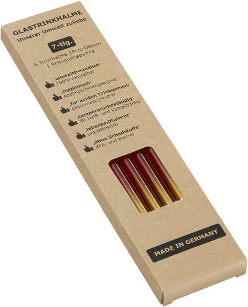 Set aus 6 farbigen Glas-Trinkhalmen mit Reinigungsbürste