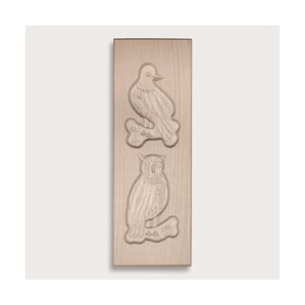 Spekulatiusform, 2 Bilder, Vogel und Uhu aus Holz 17,5 cm