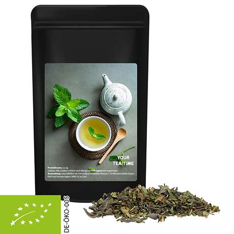 Bio Grüner Tee mit Minze, ca. 30g, Standbeutel Midi schwarz