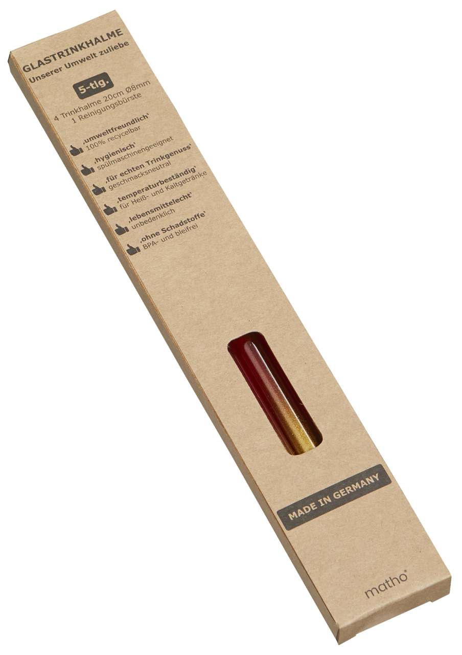 Set aus 4 farbigen Glas-Trinkhalmen mit Reinigungsbürste