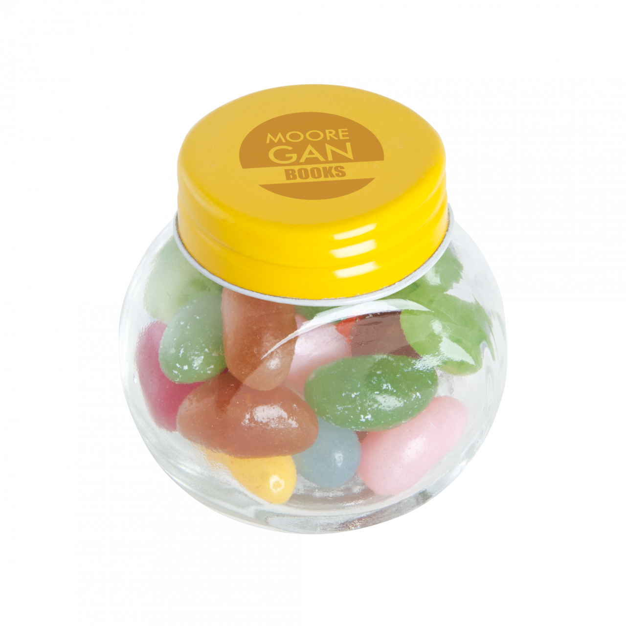 Bonbonglas mini gefüllt mit ca. 40 gr. Jelly Beans mit farbigem Deckel