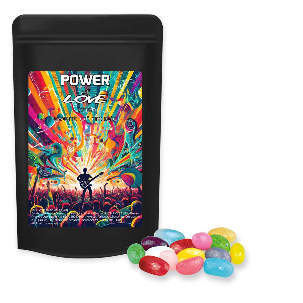 Jelly Beans sauer-Mix, ca. 100g, Standbeutel Midi schwarz