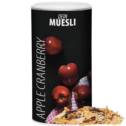 Müsli Apfel-Cranberry, ca. 160g, Pappdose Medium
