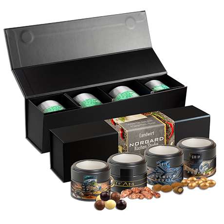 Knusper Weihnachts-Geschenkset Premium, ca. 225g, Geschenk-Set Premium schwarz mit Magnetverschluss