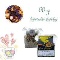 Kompostierbarer Zellglas-Beutel, Geprägtes Verschluss-Siegel aus Zuckerrohrpapier. Komplett abbaubar. Inhalt 60 g