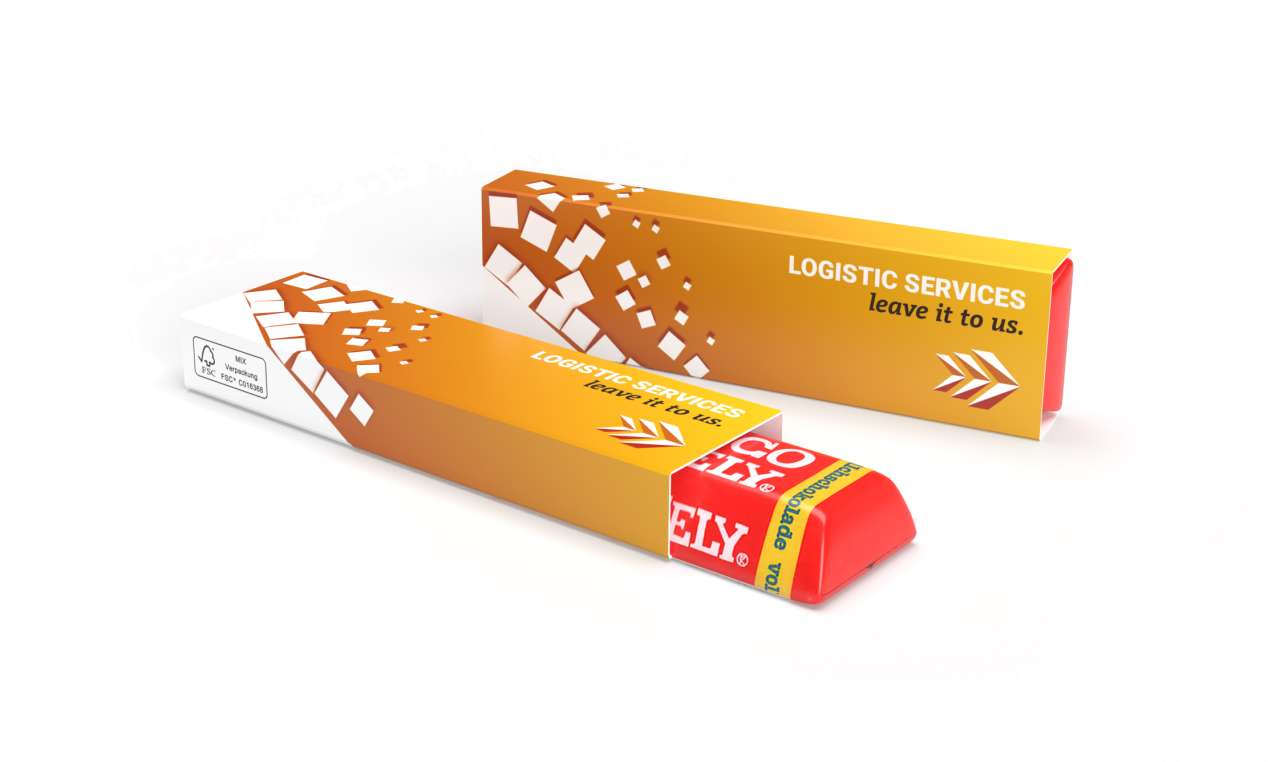 Tony's Chocolonely Riegel im Werbeschuber