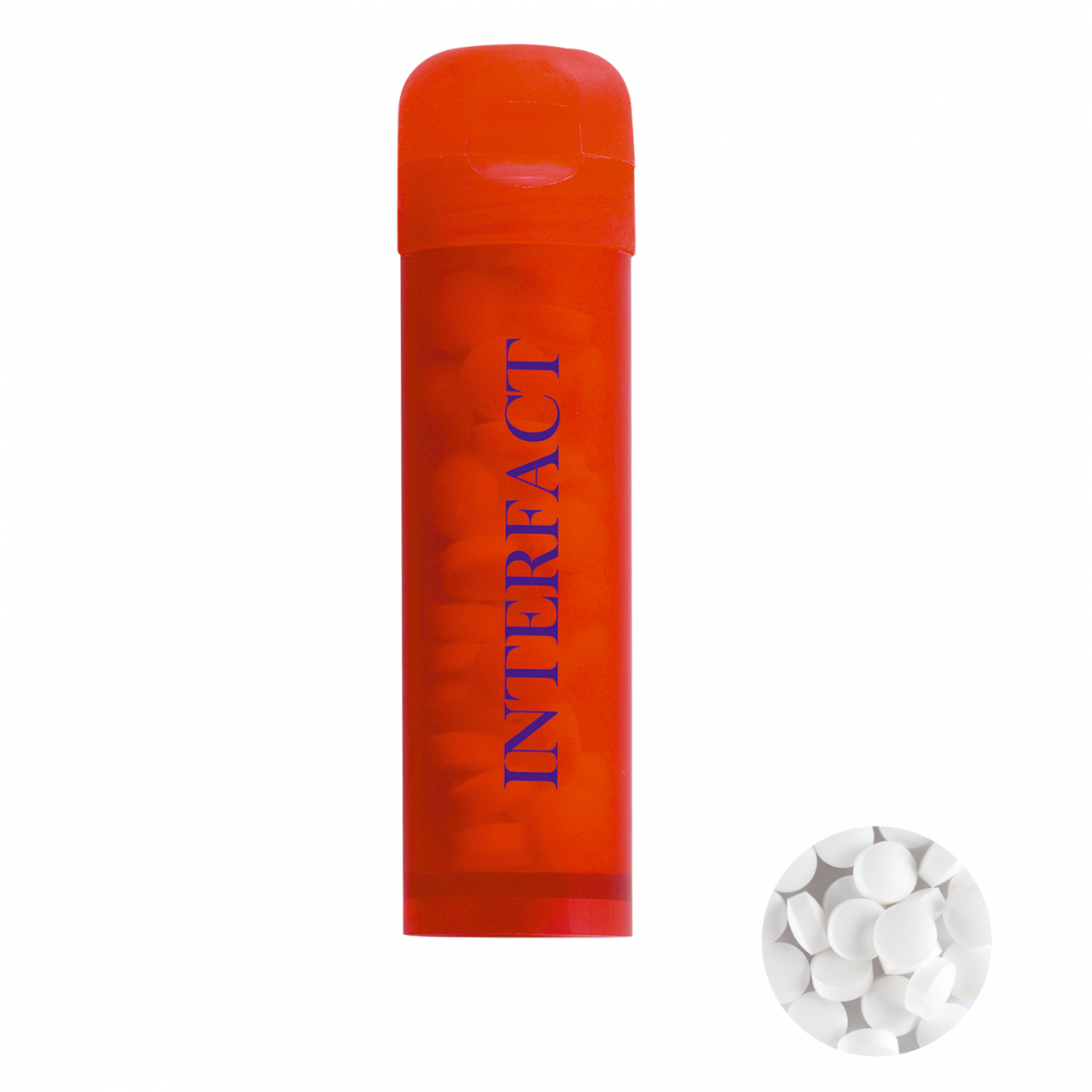 Mint Tube mit ca. 11 gr. extra strong Minties `Triangle` und Zutatenaufkleber