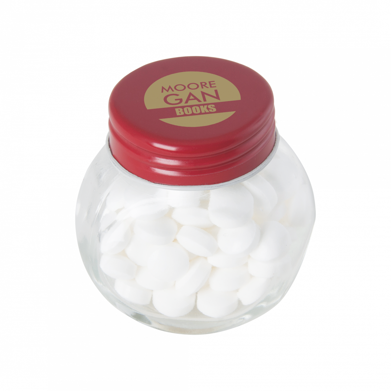 Bonbonglas mini gefüllt mit ca. 40 gr. Mints mit farbigem Deckel