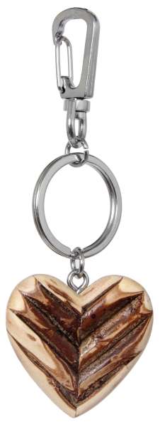 Schlüsselanhänger Holzherz Rindendesign sortiert