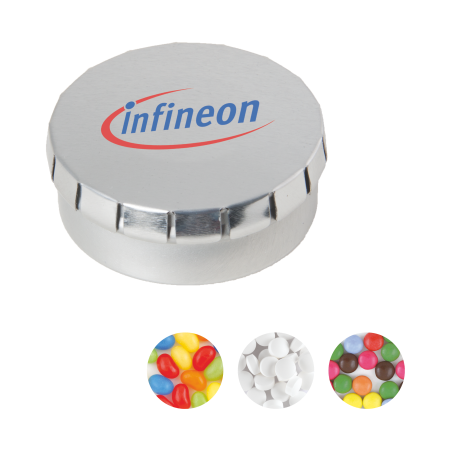 Runde Click-Blechdose 53 mm mit ca. 25 gr. Minties TAMPONPRINT