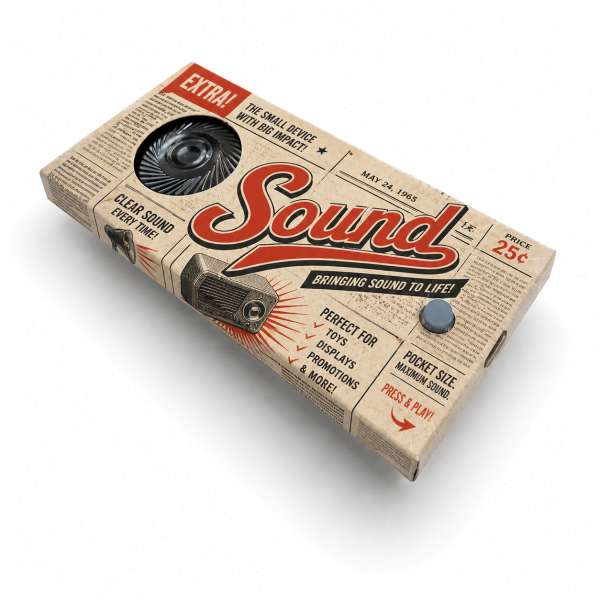 Soundmodul-Kartonbox mit Drucktaster, 10 Sekunden Sound, individuell bedruckt