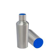 Flasche silber, Deckel blau, Boden blau