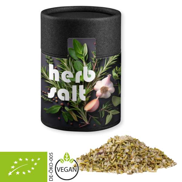 Bio Gewürzmischung Kräutersalz, ca. 80g, Kraftpapierdose Midi schwarz