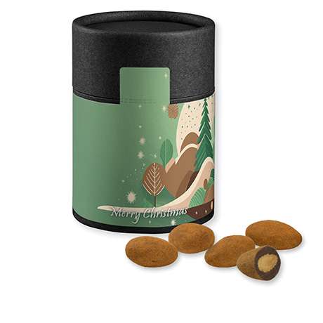 Schokomandeln mit Zimt, ca. 80g, Kraftpapierdose Midi schwarz