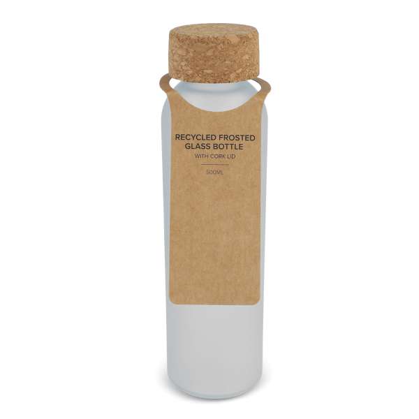 Gefrostete flasche aus recyceltem Glas mit Korkdeckel 500ml