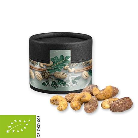 Bio Zimt-Mandel Vanille-Cashew Mix, ca. 40g, Kraftpapierdose Mini schwarz