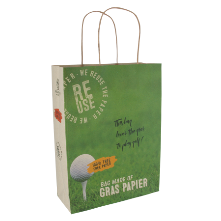 Tasche aus Graspapier, 50% baumfrei 120 gsm, 480 x 150 x 400 mm.
