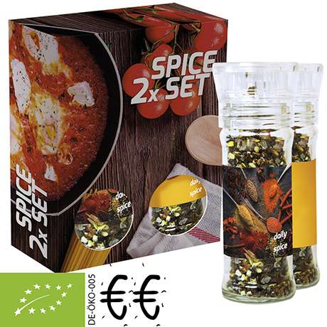 Verschiedene Gewürzmischungen Bio und nicht Bio (Kategorie 2), 70-160g, 2er Set Glas mit Kunststoffm
