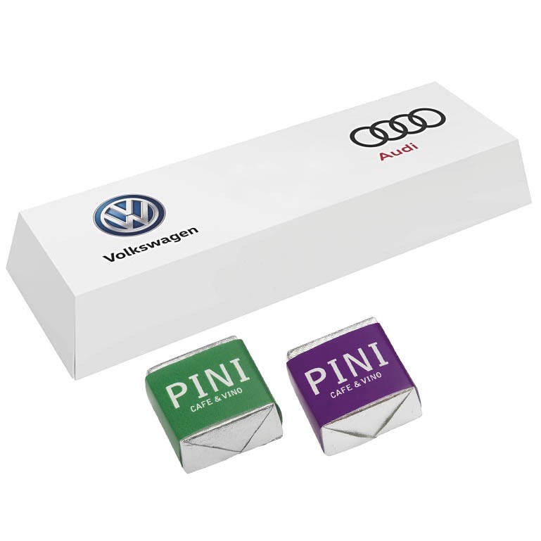 3er Set Schokoladenwürfel im bedruckten Schmuckkarton