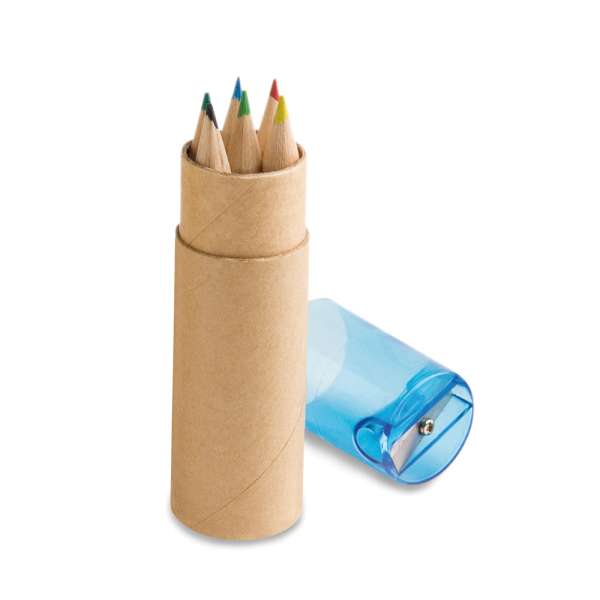 ROLS Bleistiftbox mit 6 Buntstiften und einem Deckel mit Anspitzer