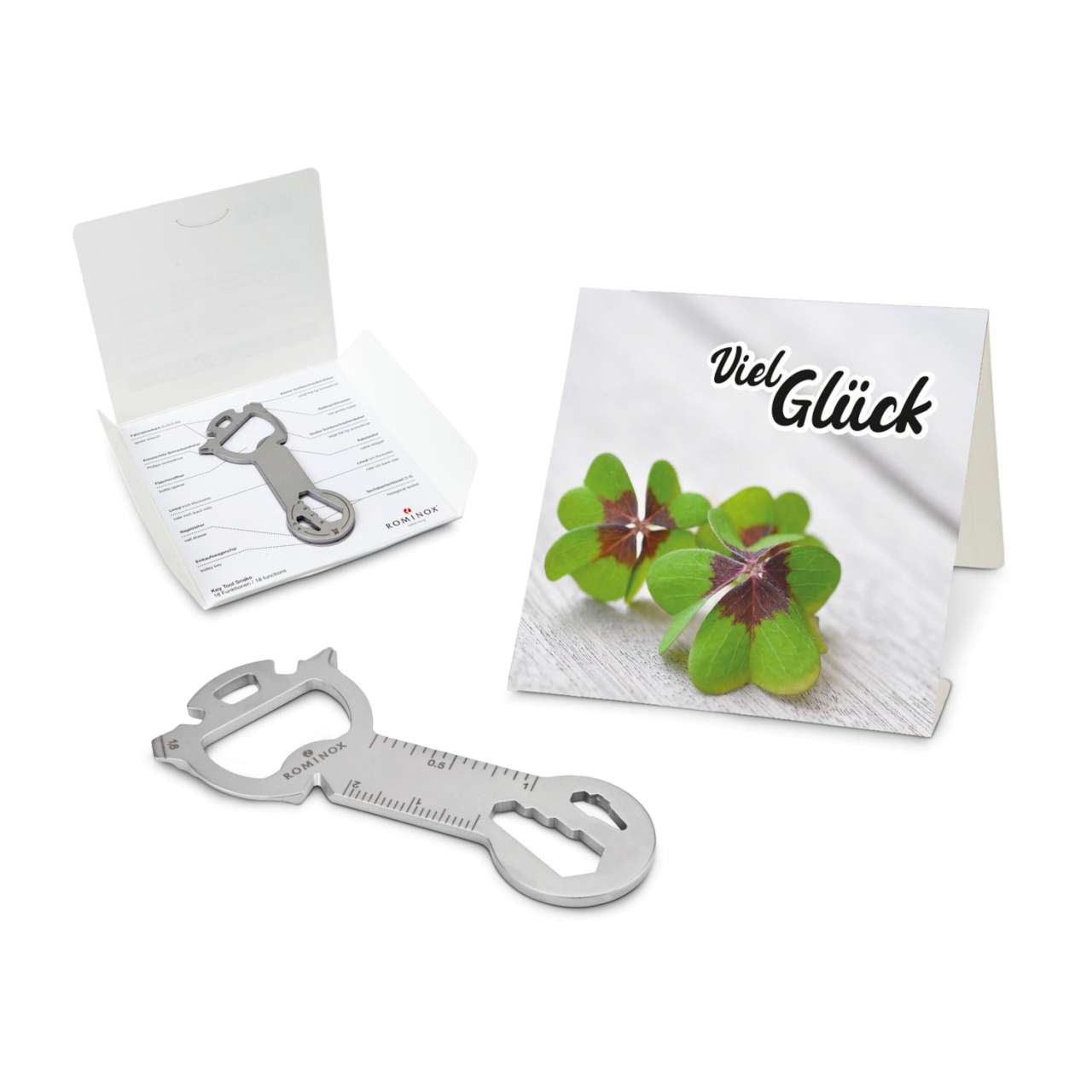 Geschenkartikel: ROMINOX® Key Tool Funktionen) im Motiv-Mäppchen Viel Glück