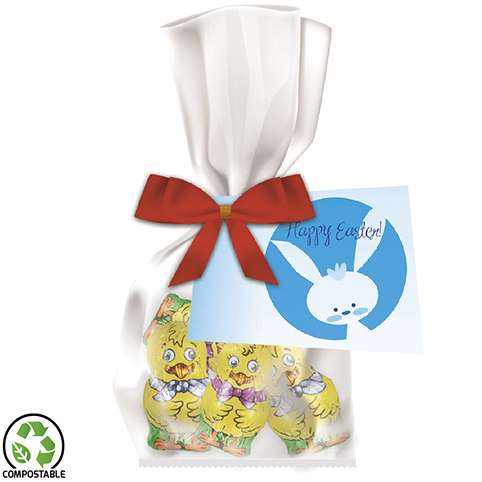 Schoko-Küken Mix, ca. 24g, Express Flachbeutel mit Schleife mit Werbekarte