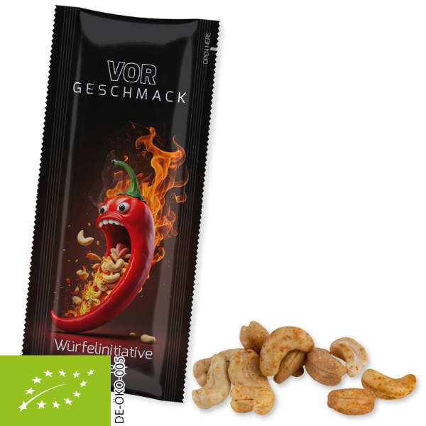 Bio Cashewkerne geröstet gesalzen mit Chilli, ca. 30g, Snack Stick