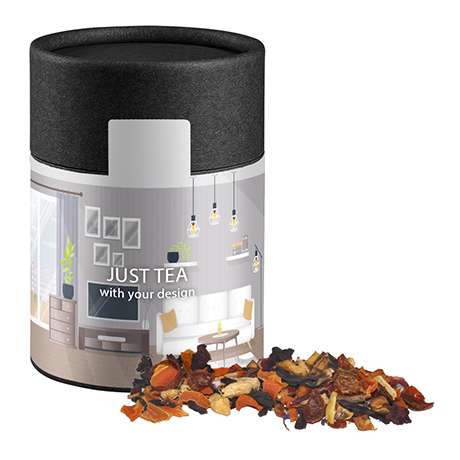 Kaminfeuer Tee, ca. 60g, Kraftpapierdose Midi schwarz