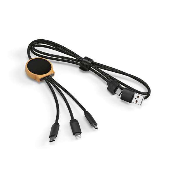 Asimov 5-in-1 Kabel aus Bambus und rPET. Mit hinterleuchtetem Logo