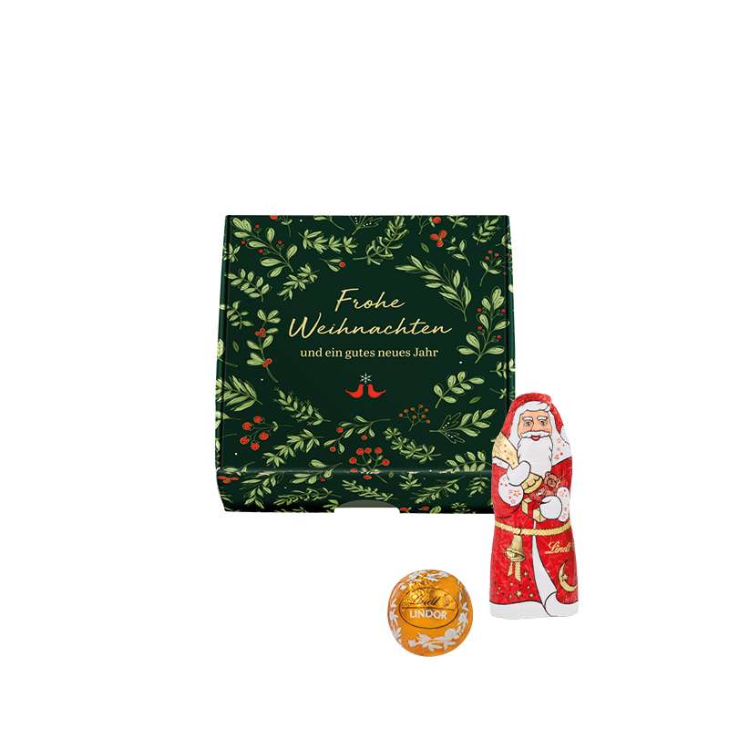4 Lindt LINDOR Mini Kugeln 18g und 1 Lindt-Weihnachtsmann 10g in Klappbox S, Weihnachten