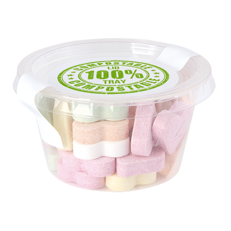 Transparenter biologisch abbaubarer Becher mit separatem Deckerl, Füllung 60 gr. DutchDex Dextrose M