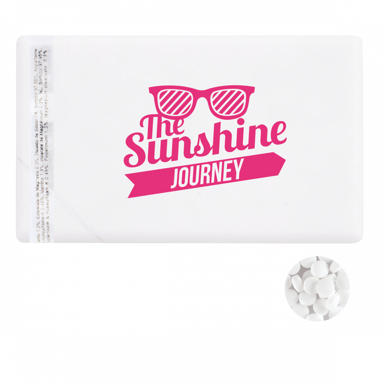 Mintdispenser Kreditkarte mit ca. 8 gr. Minties zuckerfrei und Zutatenaufkleber TAMPONDRUCK