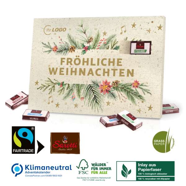 Tisch-Adventskalender aus Graspapier mit Fairtrade-Kakao Organic, Klimaneutral, FSC®