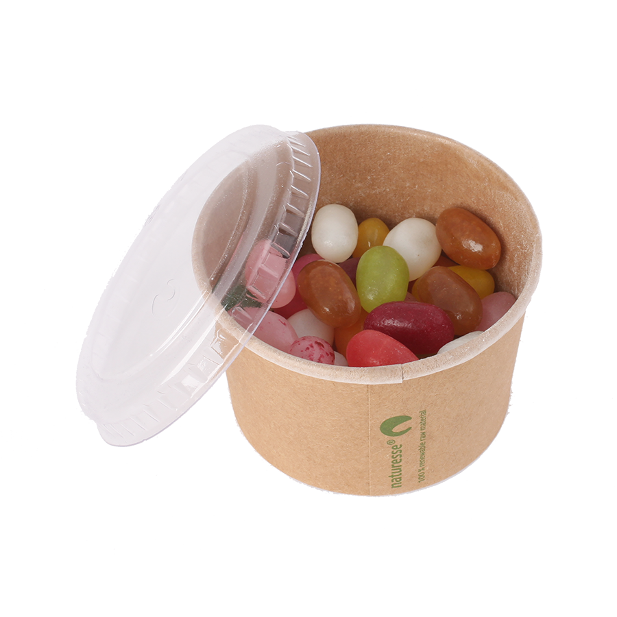 Bonbontopf Kraftkarton mit Deckel 100 ml, gefüllt mit ca. 70 gr. DutchDex Herzen mit natürlichen Aro