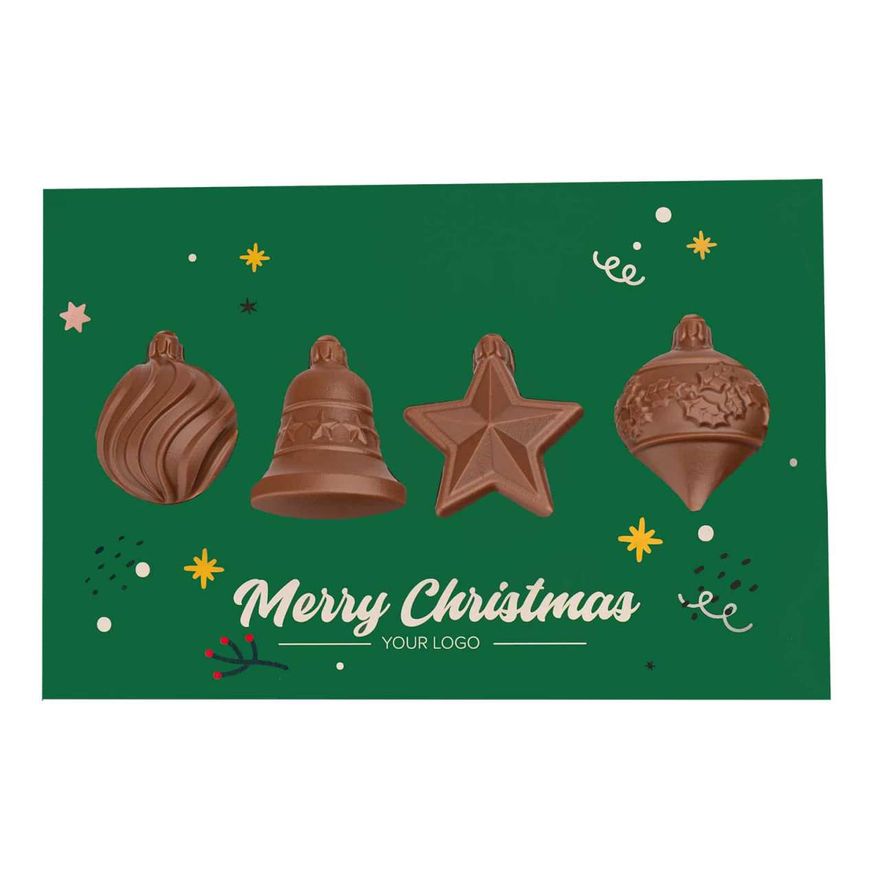 PRALINEN WEIHNACHTSKARTE MIT WEIHNACHTSKUGELN