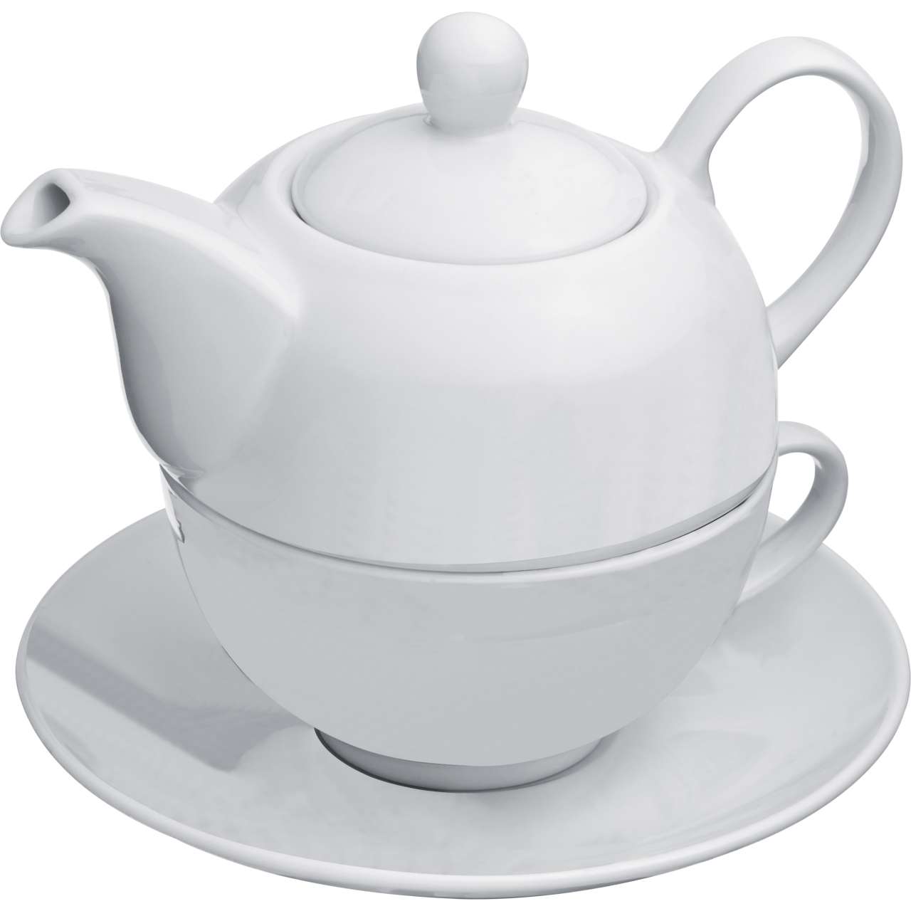 Teekanne mit Tasse und Untersetzer aus Porzellan