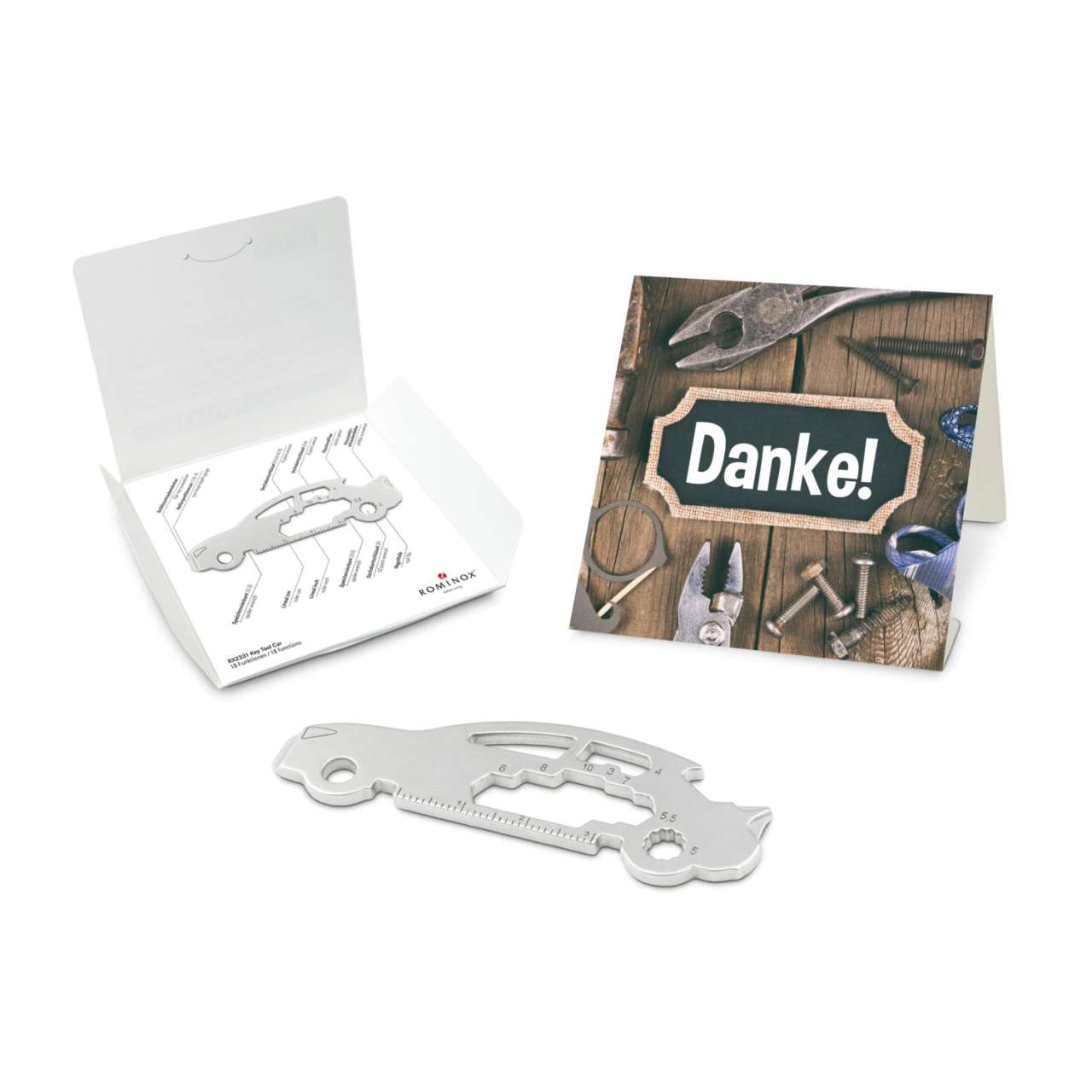 Geschenkartikel: ROMINOX® Key Tool Funktionen) im Motiv-Mäppchen Danke