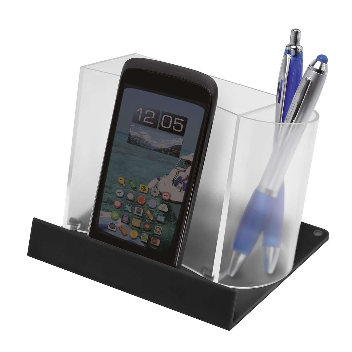 Smartphone- / Tabletständer mit Zettelbox und Köcher