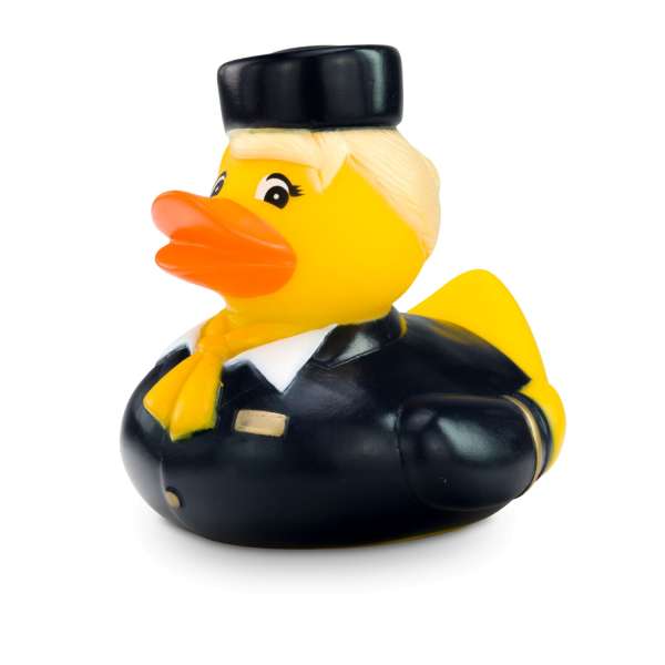 Werbeente Steffi Stewardess mit gelbem Halstuch