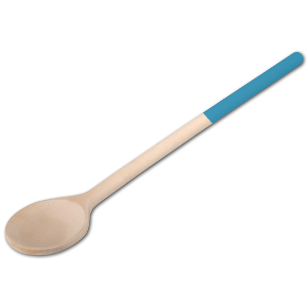 Kochlöffel, rund, mit farbigem Griff, himmelblau, aus Holz 30 cm