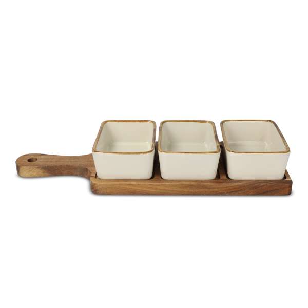 InSideOut Servierbrett aus Holz mit 3 Keramikschalen