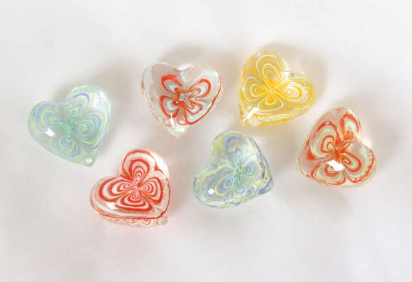 Glas-Herzen klar mit Muster, 6-tlg.