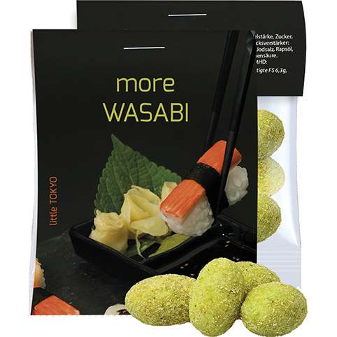 Erdnüsse Wasabi, ca. 10g, Express Midi-Tüte mit Werbereiter
