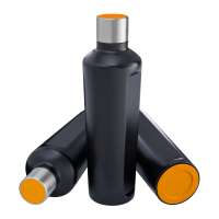 Flasche schwarz, Deckel orange, Boden orange