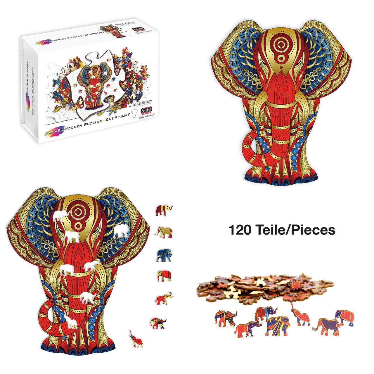 Rainbow Wooden Puzzle Elephant 120tlg.